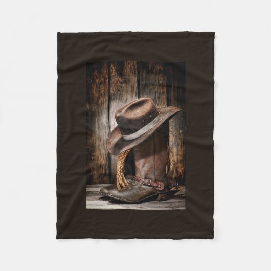 western land met bruine schuur en cowboylaarzen fleece deken (Voorkant)