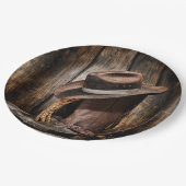 western land met bruine schuur en cowboylaarzen papieren bordje (Gekanteld)