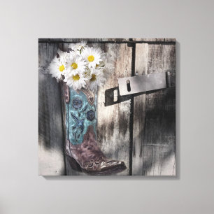 Western land met schuurhout canvas afdruk