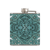 Western land mode Blauwgroen Turquoise Leather Heupfles (Achterkant)