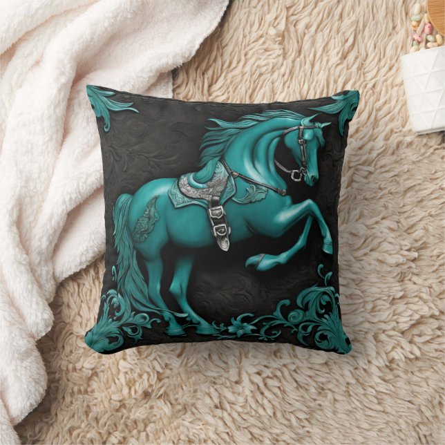 Western land Paardenrennen Turquoise Paard Kussen (Deken)