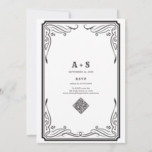 Western Land QR Code B&W Rustieke Bruiloft Kaart (Achterkant)