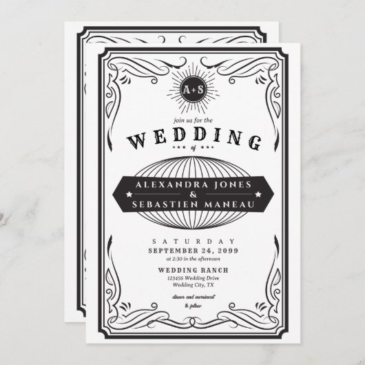 Western Land QR Code B&W Rustieke Bruiloft Kaart (Voorkant / Achterkant)