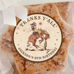 Western Land Rodeo Cowboy Verjaardag Dank u Ronde Sticker