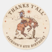Western Land Rodeo Cowboy Verjaardag Dank u Ronde Sticker (Voorkant)