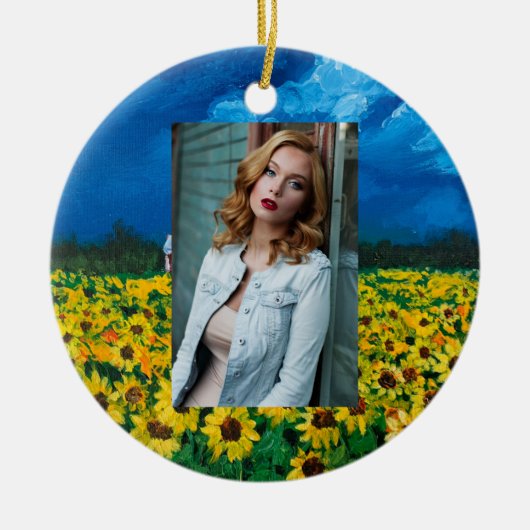 western land - roodbaars zomerzonnebloem keramisch ornament (Voorkant)