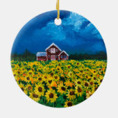 western land - roodbaars zomerzonnebloem keramisch ornament (Achterkant)