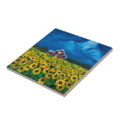 western land - roodbaars zomerzonnebloem tegeltje (Zijkant)