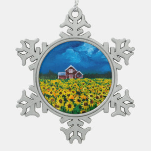 western land - roodbaars zomerzonnebloem tin sneeuwvlok ornament
