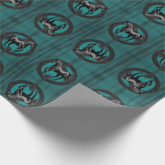 Western Land Ruitersport Blauwgroen Zwart Paard Cadeaupapier (Hoek)