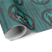 Western Land Ruitersport Blauwgroen Zwart Paard Cadeaupapier (Rol Hoek)