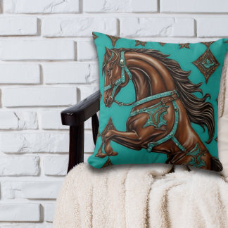 Western Land Ruitersport Turquoise Bruin Paard Kussen