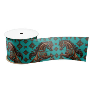 Western Land Ruitersport Turquoise Bruin Paard Satijnen Lint