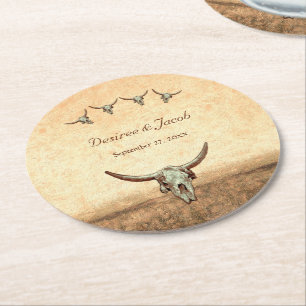 Western land Rustic Wedding Koe Bull Skull Ronde Kartonnen Onderzetter