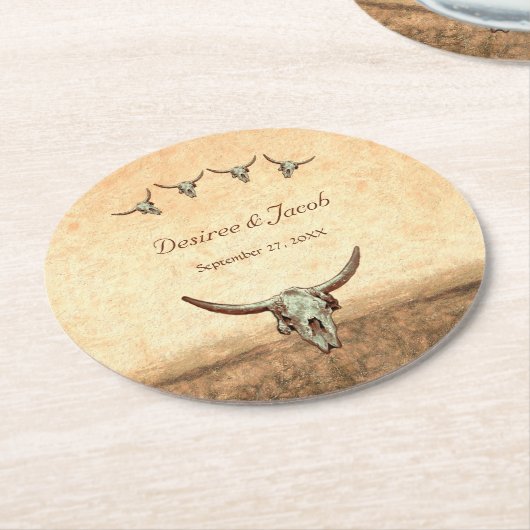 Western land Rustic Wedding Koe Bull Skull Ronde Kartonnen Onderzetter (Gebogen)