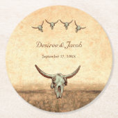 Western land Rustic Wedding Koe Bull Skull Ronde Kartonnen Onderzetter (Voorkant)