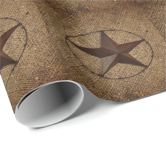 Western land rustieke burlap primitieve texasstar cadeaupapier (Rol Hoek)