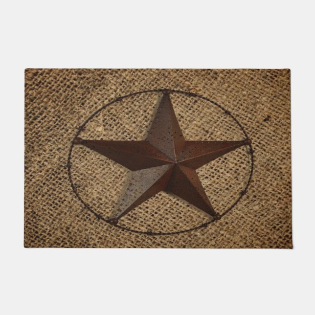 Western land rustieke burlap primitieve texasstar deurmat (Voorkant)