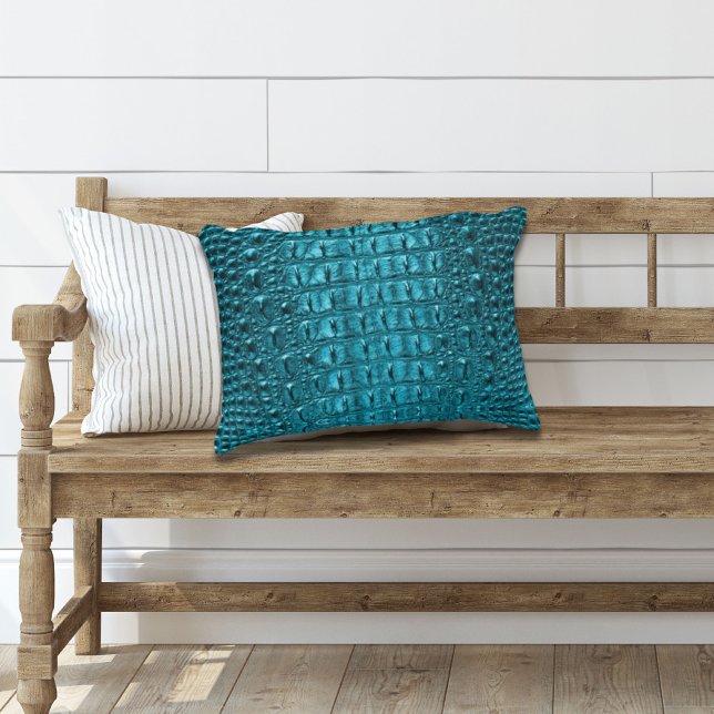 Western Land turquoise blauw Alligator Leder Decoratief Kussen (Creator heeft geüpload)