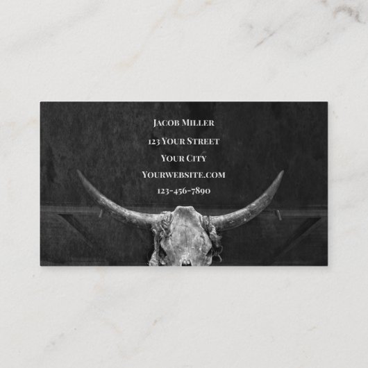Western land, zwart en witte kowboy, schedel visitekaartje (Achterkant)