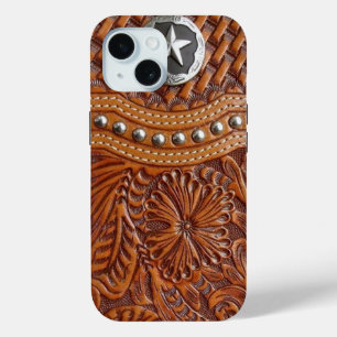  western landschap leren iPhone 15 case