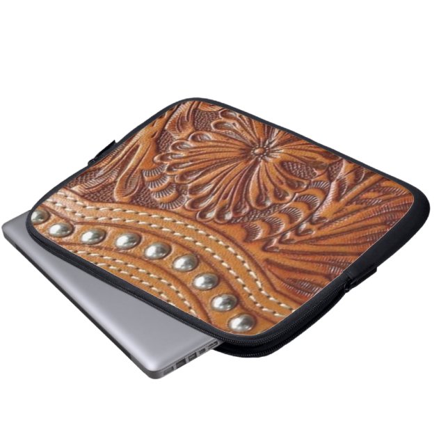  western landschap leren laptop sleeve (Voorkant onderkant)