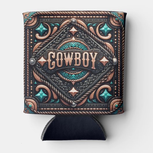 Western Leder en Touw Print Cowboy Blikjeskoeler (Voorkant)