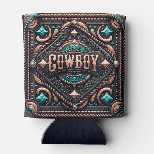 Western Leder en Touw Print Cowboy Blikjeskoeler (Achterkant)
