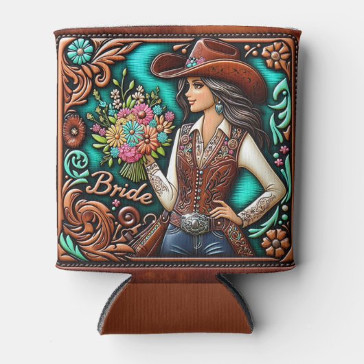 Western lederen print bruiloft bruid aangepaste na blikjeskoeler (Voorkant)