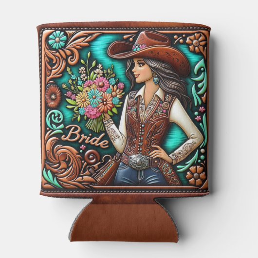 Western lederen print bruiloft bruid aangepaste na blikjeskoeler (Achterkant)