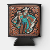 Western lederen print bruiloft bruid bruidegom op  blikjeskoeler (Voorkant)