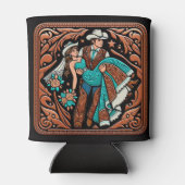 Western lederen print bruiloft bruid bruidegom op  blikjeskoeler (Achterkant)