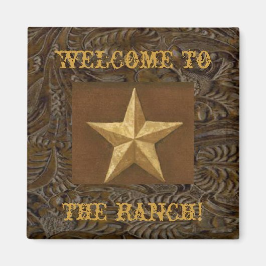 Western lederen print ontwerp met gouden stermagne magneet (Voorkant)