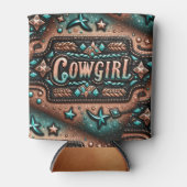 Western lederen print turquoise bruin cowgirl blikjeskoeler (Voorkant)