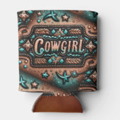 Western lederen print turquoise bruin cowgirl blikjeskoeler (Achterkant)