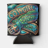 Western lederen print turquoise vlecht cowgirl blikjeskoeler (Voorkant)