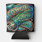 Western lederen print turquoise vlecht cowgirl blikjeskoeler (Achterkant)