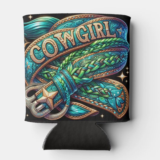 Western lederen print turquoise vlecht cowgirl blikjeskoeler (Achterkant)