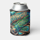 Western lederen print turquoise vlecht cowgirl blikjeskoeler (Blikje Achterkant)