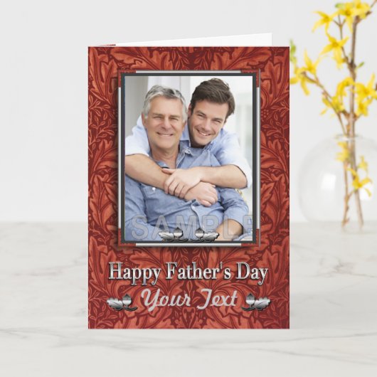 Western Lederen Zilver Vaderdag Custom Foto Kaart (Gele Bloem)