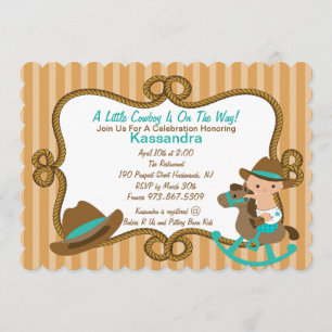 Western Little Green Cowboy Baby shower Invitation Kaart