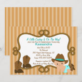 Western Little Green Cowboy Baby shower Invitation Kaart (Voorkant / Achterkant)