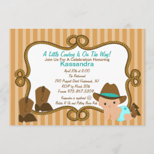 Western Little Green Cowboy Baby shower Invitation Kaart