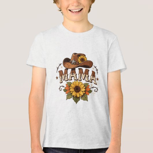 Western Mama Sunflower Cowgirl Design Tri-Blend Shirt (Voorkant)