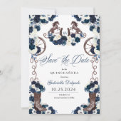 Western marineblauw charro bewaar de datum quincea kaart (Voorkant)