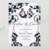 Western marineblauw charro bewaar de datum quincea kaart (Voorkant / Achterkant)
