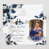 Western marineblauw quinceañera bewaar de datum fo kaart (Voorkant / Achterkant)