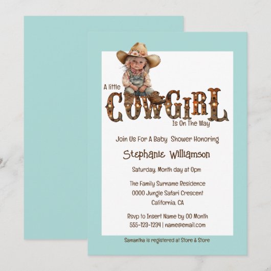 Western meisje blauw bruin rustisch meisje kaart (Voorkant / Achterkant)