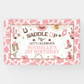 Western Meisje Eerste Rodeo Roze Verjaardagsbanner Spandoek (Horizontaal)