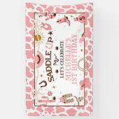 Western Meisje Eerste Rodeo Roze Verjaardagsbanner Spandoek (Verticaal)